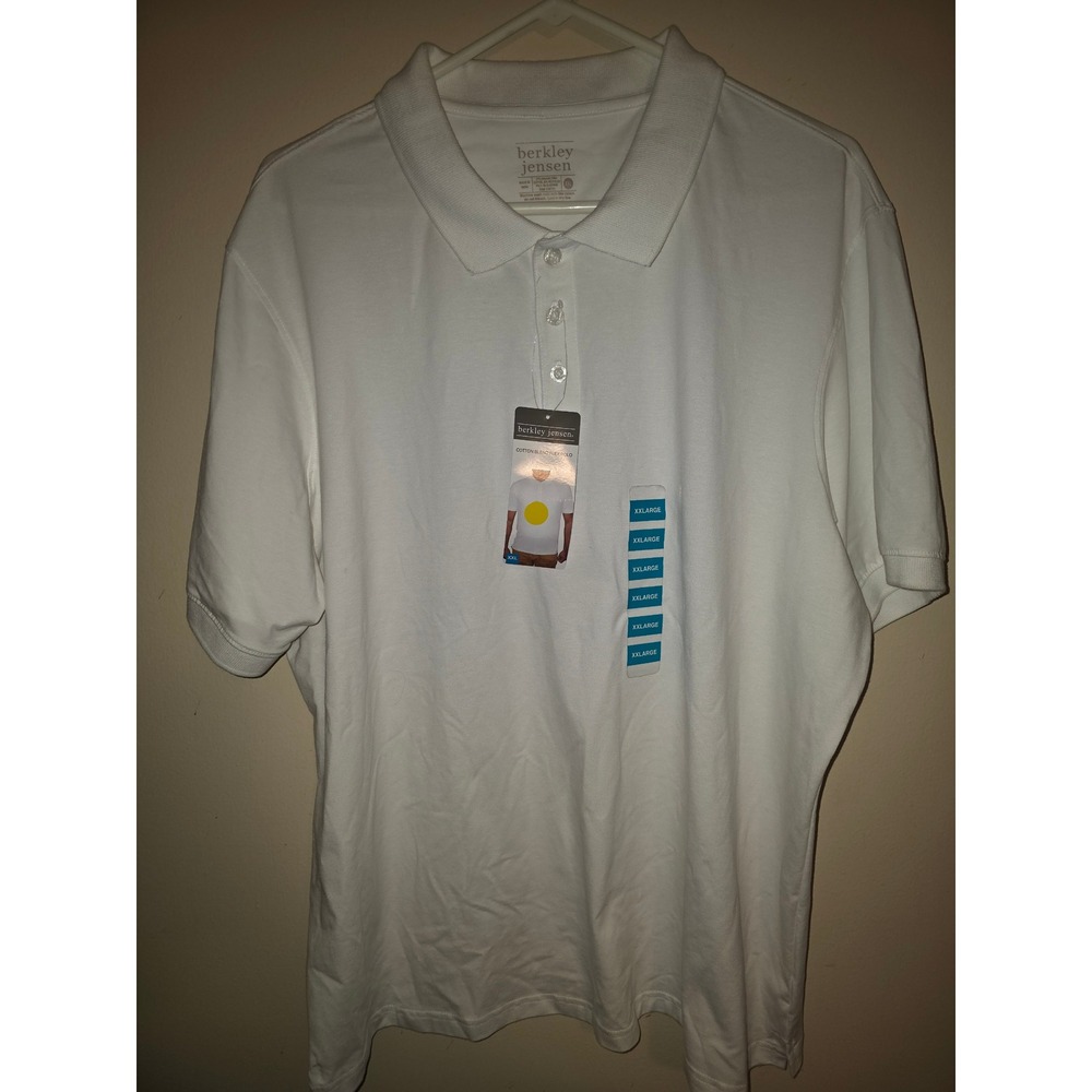 Berkley Jensen Mens White Short Sleeve Pique Polo Shirt XXL NWT Cotton Blend